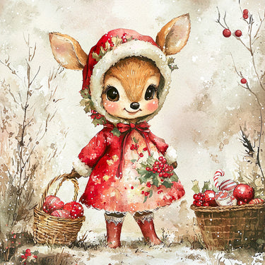 Cute Christmas Deer, DCO-102155, Sign For Wreath, 10x10in Metal Sign